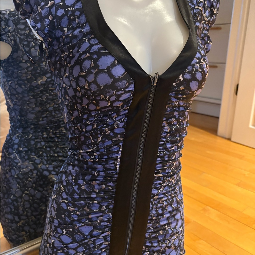 Purple & Black Zip-Front Bebe Y2K Bodycon Dress